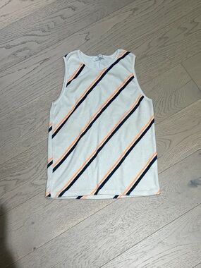 Boys Zara White Tank Top with Navy and Orange Diagonal Stripes